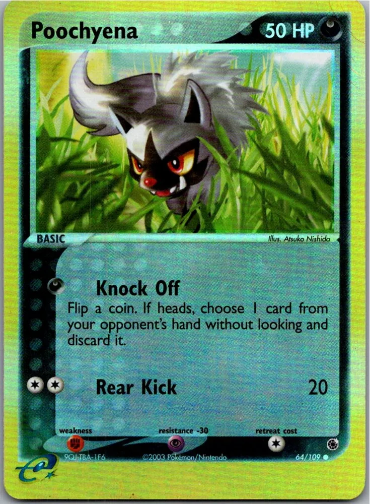 Poochyena Fiffyen 64/109 EX Rubin & Saphir – Vorderseite
