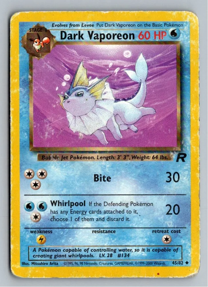 Dark Vaporeon Dunkles Aquana 45/82 Team Rocket – Vorderseite