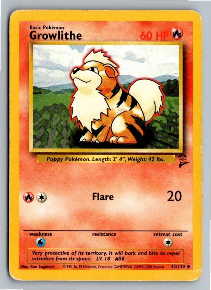 Growlithe Fukano 42/130 Base Set 2 – Vorderseite