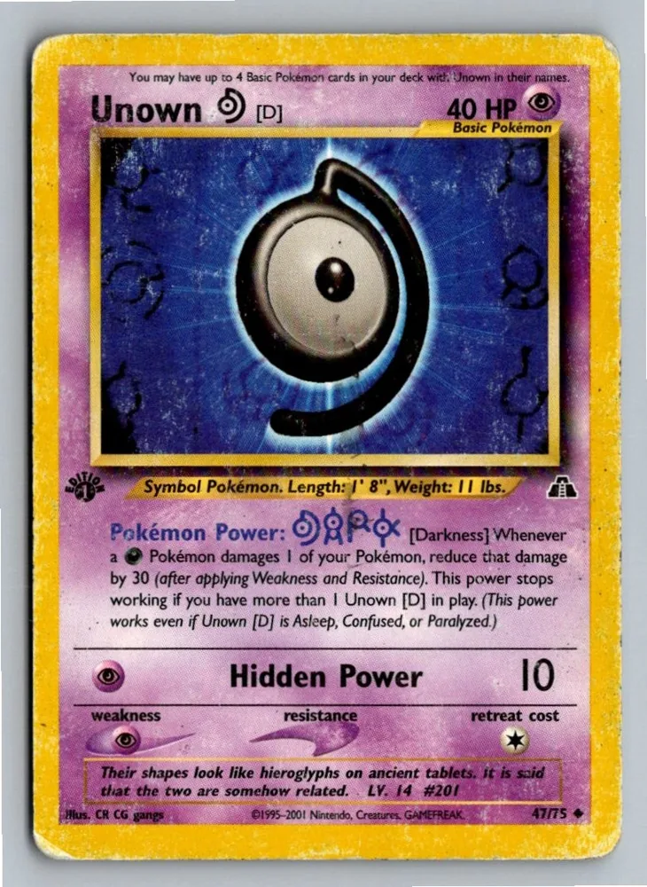 Unown [D] Icognito D 47/75 Neo Entdeckung – Vorderseite