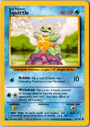 Pokémon-Karte Squirtle Schiggy 63/102 Grundset