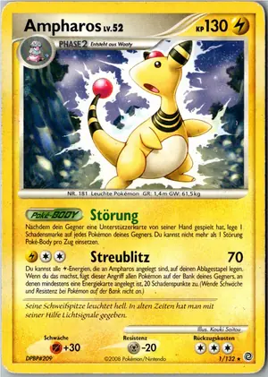 Pokémon-Karte Ampharos 1/132 Rätselhafte Wunder