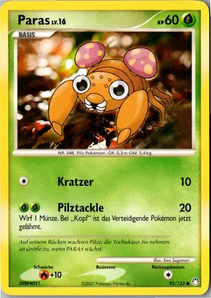 Pokémon-Karte Paras 92/123 Geheimnisvolle Schätze