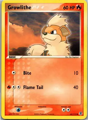 Pokémon-Karte Growlithe Fukano 64/112 EX Feuerrot & Blattgrün