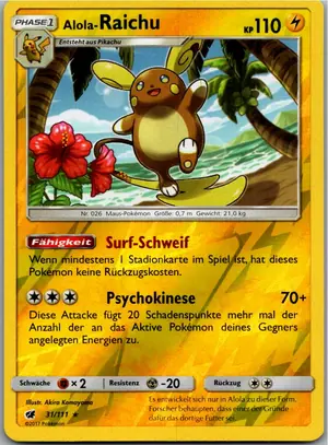 Pokémon-Karte Alola-Raichu 31/111 Aufziehen der Sturmröte