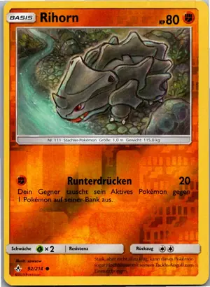 Pokémon-Karte Rihorn 92/214 Kräfte im Einklang