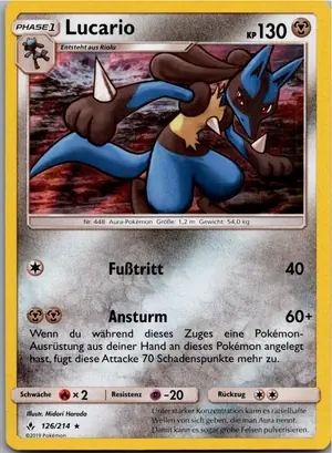 Pokémon-Karte Lucario 126/214 Kräfte im Einklang