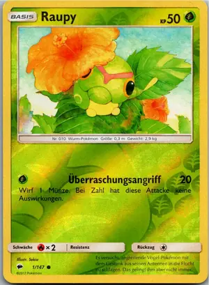 Pokémon-Karte Raupy 1/147 Nacht in Flammen