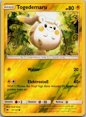 Pokémon-Karte Togedemaru 47/147 Nacht in Flammen