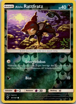 Pokémon-Karte Alola-Rattfratz 81/147 Nacht in Flammen
