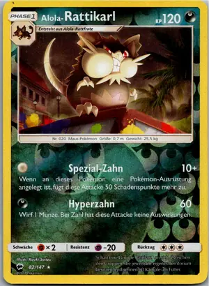 Pokémon-Karte Alola-Rattikarl 82/147 Nacht in Flammen