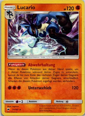 Pokémon-Karte Lucario 71/147 Nacht in Flammen