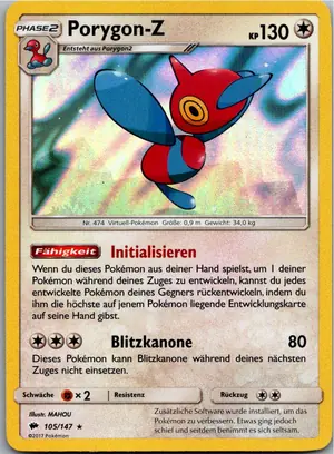 Pokémon-Karte Porygon-Z 105/147 Nacht in Flammen