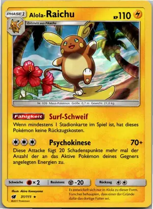 Pokémon-Karte Alola-Raichu 31/111 Aufziehen der Sturmröte