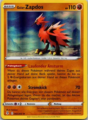 Pokémon-Karte Galar-Zapdos 082/203 Drachenwandel