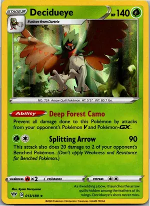 Pokémon-Karte Decidueye Silvarro 013/189 Flammende Finsternis