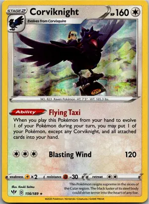 Pokémon-Karte Corviknight Krarmor 156/189 Flammende Finsternis