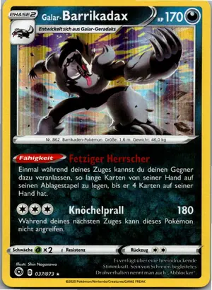 Pokémon-Karte Galar-Barrikadax 037/073 Weg des Champs