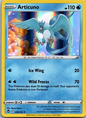 Pokémon-Karte Articuno Arktos 036/195 Silberne Sturmwinde