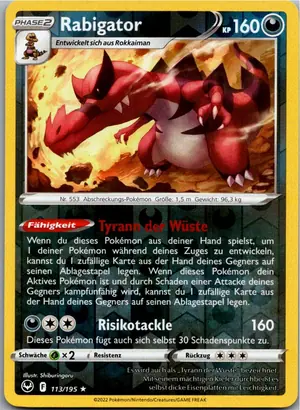Pokémon-Karte Rabigator 113/195 Silberne Sturmwinde