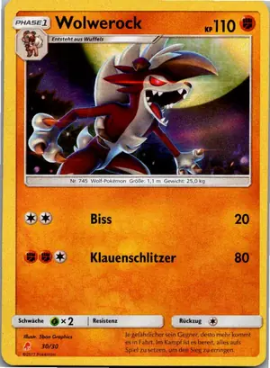 Pokémon-Karte Wolwerock 30/30 SM trainer Kit (Lycanroc)