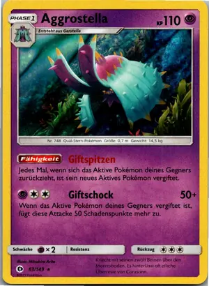 Pokémon-Karte Aggrostella 63/149 Sonne & Mond