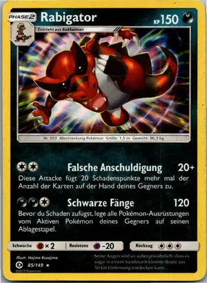 Pokémon-Karte Rabigator 85/149 Sonne & Mond