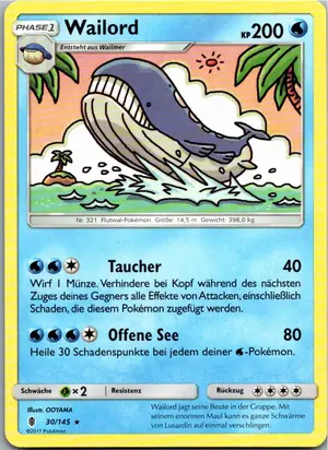 Pokémon-Karte Wailord 30/145 Stunde der Wächter