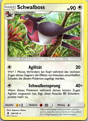 Pokémon-Karte Schwalboss 104/145 Stunde der Wächter