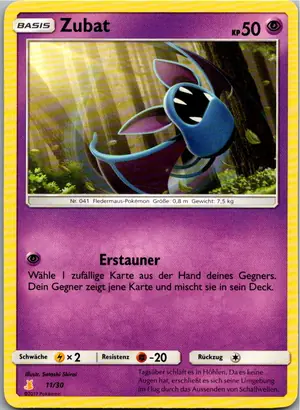 Pokémon-Karte Zubat 11/20 SM trainer Kit (Alolan Raichu)