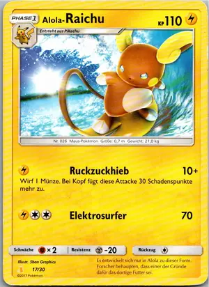 Pokémon-Karte Alola-Raichu 17/30 SM trainer Kit (Alolan Raichu)