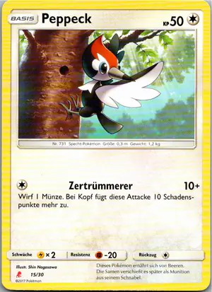 Pokémon-Karte Peppeck 15/30 SM trainer Kit (Lycanroc)