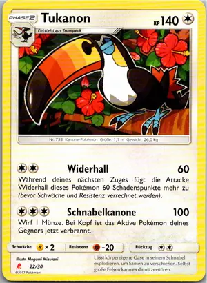 Pokémon-Karte Tukanon 22/30 SM trainer Kit (Lycanroc)