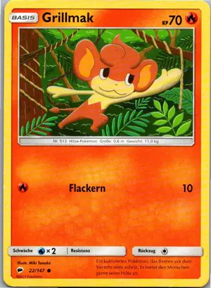 Pokémon-Karte Grillmak 22/147 Nacht in Flammen