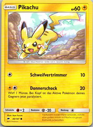Pokémon-Karte Pikachu 40/147 Nacht in Flammen