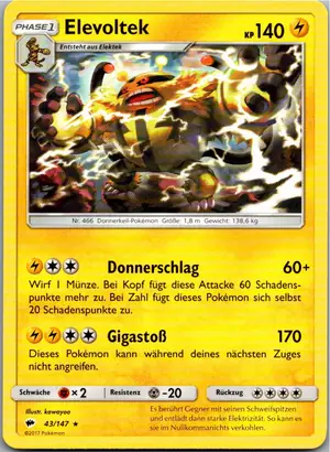 Pokémon-Karte Elevoltek 43/147 Nacht in Flammen