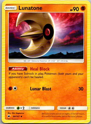 Pokémon-Karte Lunatone Lunastein 68/147 Nacht in Flammen