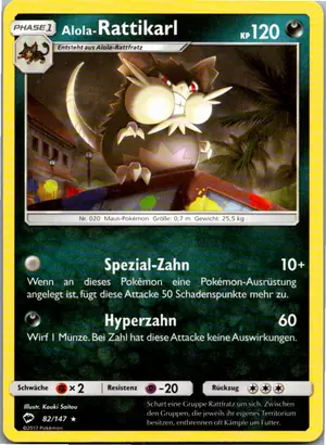 Pokémon-Karte Alola-Rattikarl 82/147 Nacht in Flammen