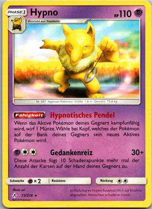 Pokémon-Karte Hypno 72/214 Kräfte im Einklang