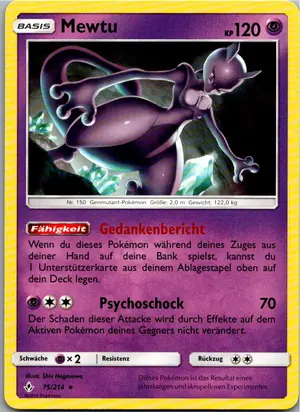Pokémon-Karte Mewtu 75/214 Kräfte im Einklang