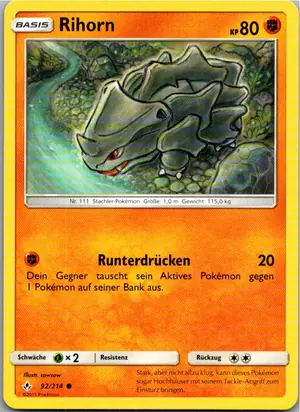 Pokémon-Karte Rihorn 92/214 Kräfte im Einklang