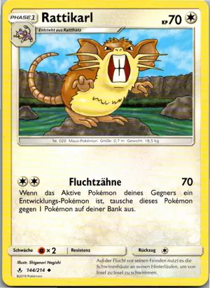 Pokémon-Karte Rattikarl 144/214 Kräfte im Einklang