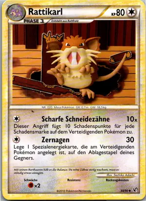 Pokémon-Karte Rattikarl 34/90 Unerschrocken