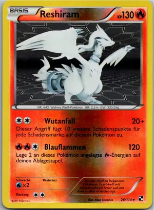 Pokémon-Karte Reshiram 026/114 Schwarz & Weiß