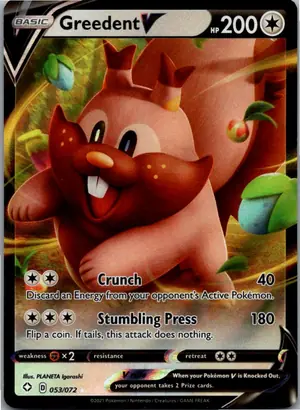 Pokémon-Karte Greedent V Schlaraffel V 053/072 Glänzendes Schicksal
