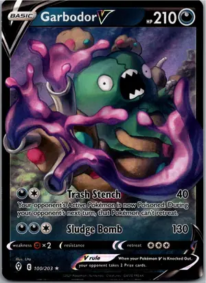 Pokémon-Karte Garbodor V Deponitox V 100/203 Drachenwandel