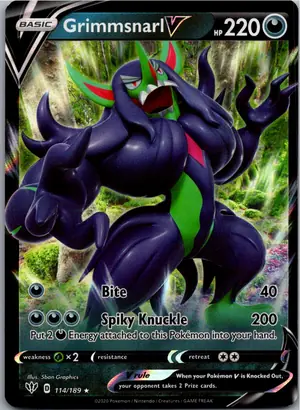 Pokémon-Karte Grimmsnarl V Olangaar V 114/189 Flammende Finsternis