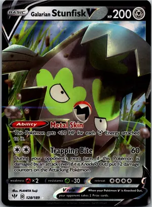 Pokémon-Karte Galarian Stunfisk V Stunfisk V 128/189 Flammende Finsternis