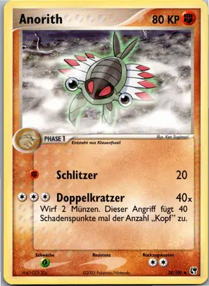 Pokémon-Karte Anorith 28/100 EX Sandsturm