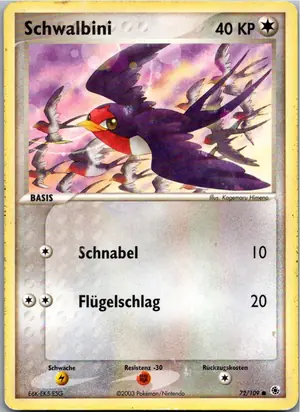 Pokémon-Karte Schwalbini 72/109 EX Rubin & Saphir